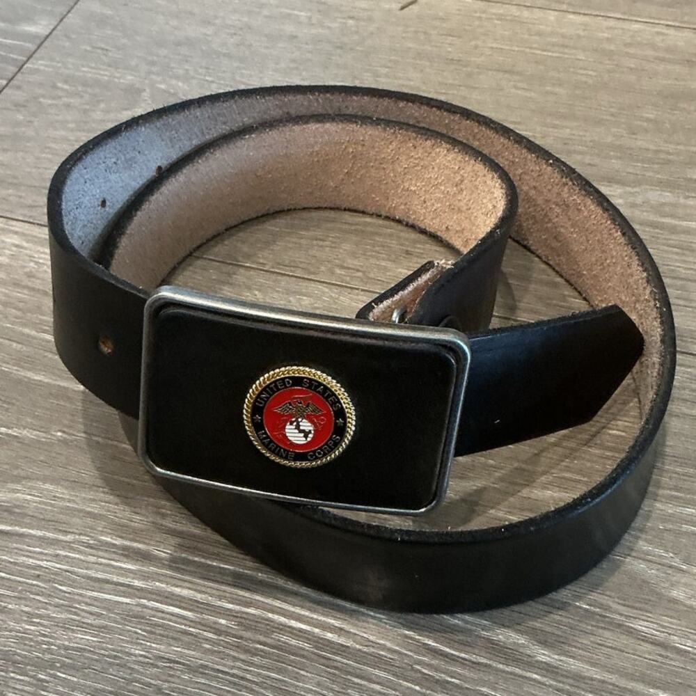 United State Marine Corps Black Leather Belt Mens Medium 45" Military Uniform